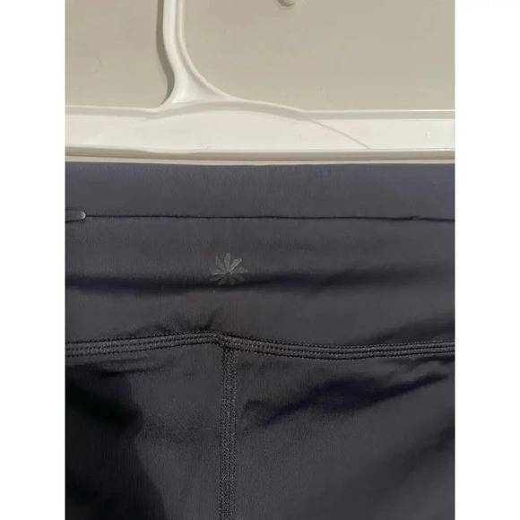 Athleta Black Cropped‎ Leggings with Blue Lined Mesh Inserts - Picture 8 of 12